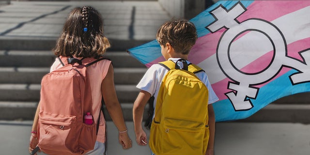 Illustration: kids with backpacks and gender symbolism