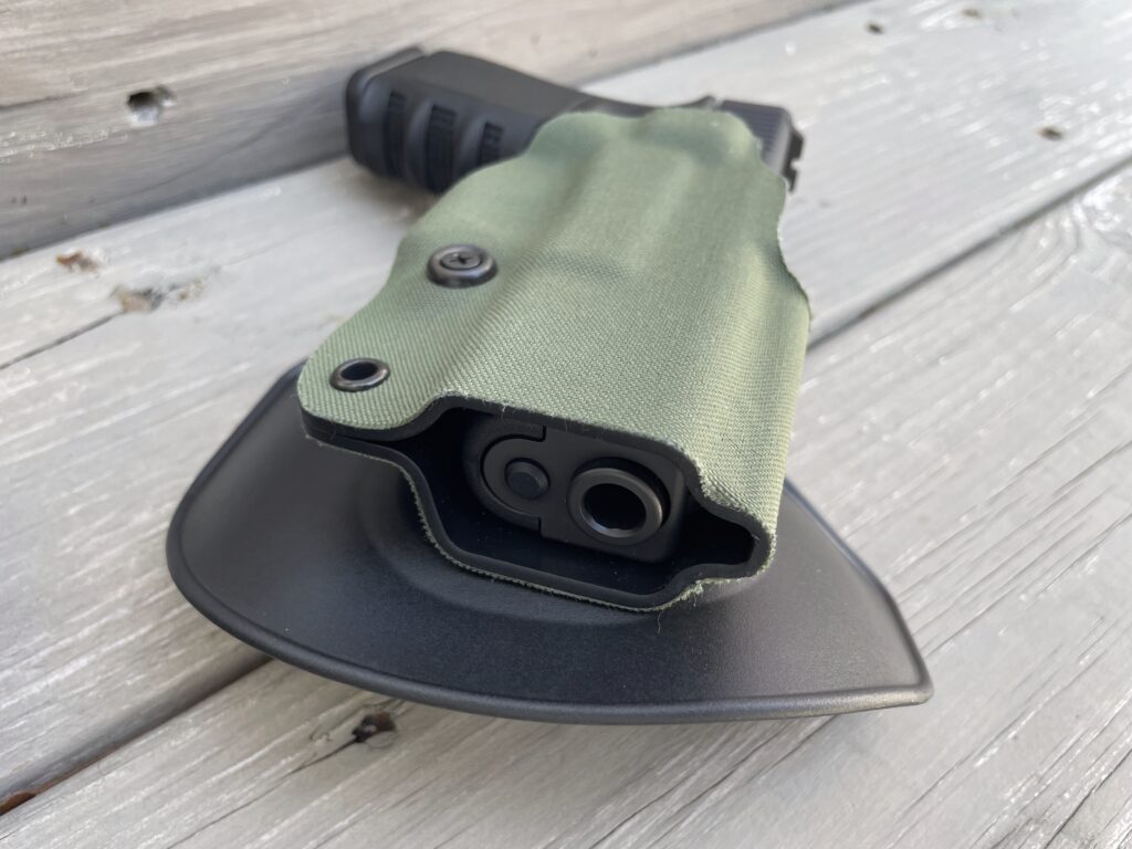 The Safariland Gravity holster conforms to the outside of the pistol